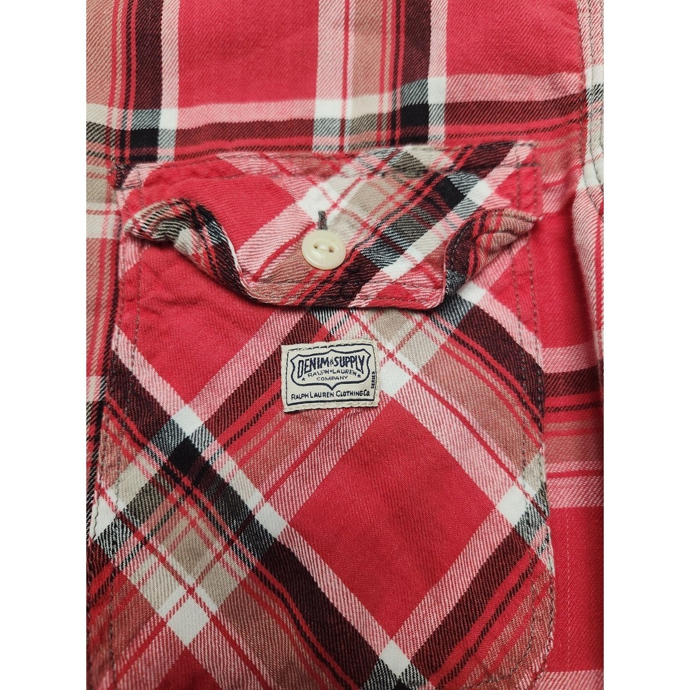 Denim & Supply Ralph Lauren Shirt Mens Medium Red Plaid Flannel Long Sleeve - Picture 2 of 11